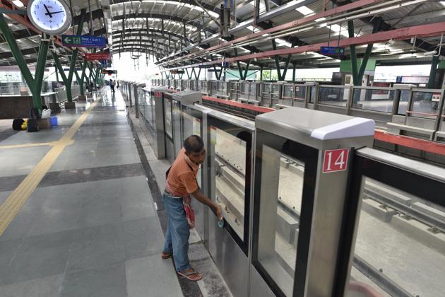 A view of metro station on the Pink Line in New Delhi.(HT File Photo/Representative image)