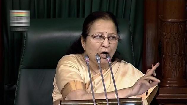 Speaker Sumitra Mahajan conducts proceedings in the Lok Sabha during the Monsoon session of Parliament, in New Delhi on Thursday.(PTI Photo)