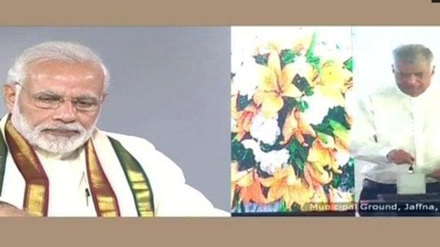 Prime Minister Narendra Modi and Sri Lankan Prime Minister Ranil Wickremesinghe jointly flags off a Sri Lankan ambulance service via video conference. (ANI Photo/Twitter) Prime Minister Narendra Modi and Sri Lankan Prime Minister Ranil Wickremesinghe jointly flags off a Sri Lankan ambulance service via video conference. (ANI Photo/Twitter)