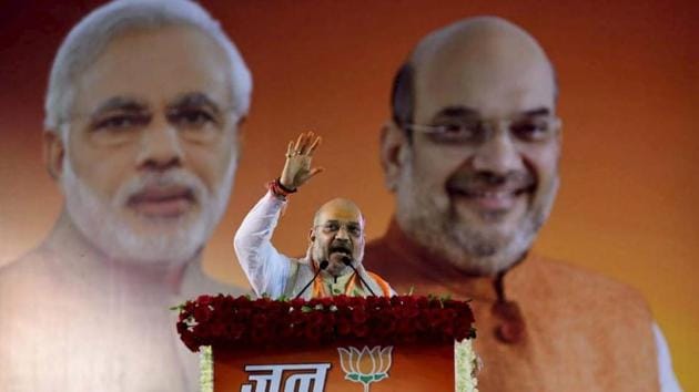BJP National President Amit Shah addresses during 'Jan Ashirwad Yatra', in Ujjain. (PTI File Photo) BJP National President Amit Shah addresses during 'Jan Ashirwad Yatra', in Ujjain. (PTI File Photo)