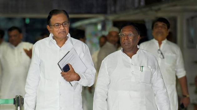 Congress leader P Chidambaram and Puducherry Chief Minister V Narayanasamy arrive for the Extended Congress Working Committee (CWC) meeting, in New Delhi on Sunday, July 22, 2018. ( (PTI Photo) Congress leader P Chidambaram and Puducherry Chief Minister V Narayanasamy arrive for the Extended Congress Working Committee (CWC) meeting, in New Delhi on Sunday, July 22, 2018. ( (PTI Photo)