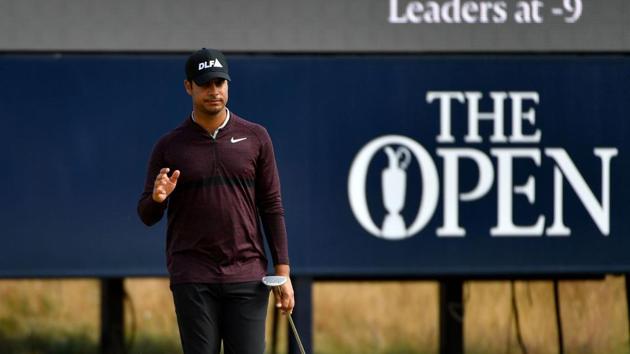 Shubhankar Sharma of India gesturing during the final round of The 147th Open golf Championship at Carnoustie.(AFP)
