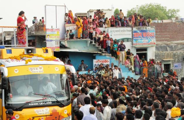 Chief minister Vasundhara Raje’s 40-day ‘Suraj Gaurav Yatra’ will be flagged off by BJP president Amit Shah on August 4.(HT File Photo)