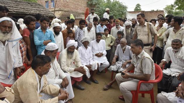 Relatives and neighbours of Rakbar Khan in Haryana on Saturday, July 21, 2018. He was spotted with a couple of cows in Alwar's Lalawandi area when he was attacked. (Sanjeev Verma/HT PHOTO) Relatives and neighbours of Rakbar Khan in Haryana on Saturday, July 21, 2018. He was spotted with a couple of cows in Alwar's Lalawandi area when he was attacked. (Sanjeev Verma/HT PHOTO)