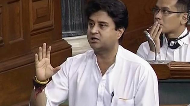 New Delhi: Congress MP Jyotiraditya Scindia speaks in the Lok Sabha during the Monsoon Session of Parliament, in New Delhi on Monday, July 23, 2018. (PTI) New Delhi: Congress MP Jyotiraditya Scindia speaks in the Lok Sabha during the Monsoon Session of Parliament, in New Delhi on Monday, July 23, 2018. (PTI)