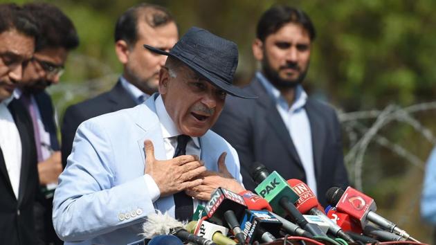 Mian Muhammad Shehbaz Sharif (centre), brother of former Pakistan prime minister Nawaz Sharif, addresses the media in Islamabad.(AFP File Photo)