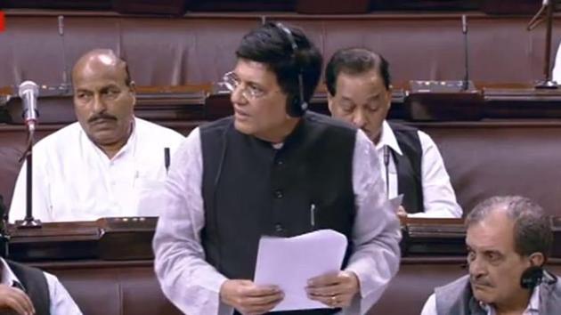 Finance Minister Piyush Goyal in Rajya Sabha. (ANI Photo) Finance Minister Piyush Goyal in Rajya Sabha. (ANI Photo)