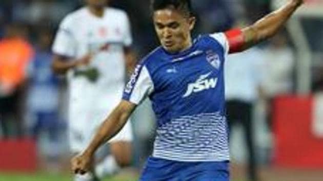 Sunil Chhetri is Bengaluru FC’s highest goal scorer, with 71 strikes in 144 appearances.(ISL)