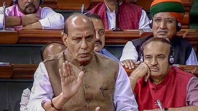 Union home minister Rajnath Singh speaks in the Lok Sabha during the Monsoon session of Parliament, in New Delhi on July 24. (PTI Photo) Union home minister Rajnath Singh speaks in the Lok Sabha during the Monsoon session of Parliament, in New Delhi on July 24. (PTI Photo)