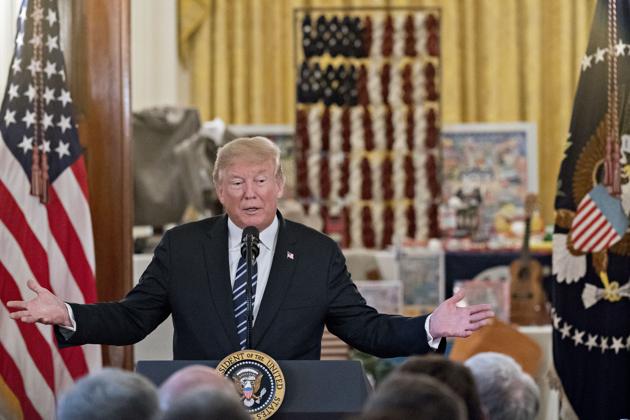 United States President Donald Trump during an event in the White House, July 23, 2018. After two years with President Trump in the spotlight, we have learned to take some of his more far-fetched claims with a grain of salt(Bloomberg)