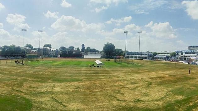 A panoramic view of the oval county ground showing the condition of the pitch and the outfield. (PTI) A panoramic view of the oval county ground showing the condition of the pitch and the outfield. (PTI)