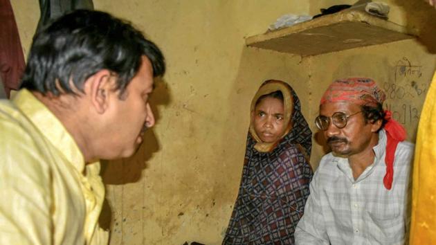 Delhi Bharatiya Janata Party president Manoj Tiwari meets the mother and a relative of the three girls who died allegedly of starvation in Mandawali area, in New Delhi on Thursday. (PTI photo) Delhi Bharatiya Janata Party president Manoj Tiwari meets the mother and a relative of the three girls who died allegedly of starvation in Mandawali area, in New Delhi on Thursday. (PTI photo)