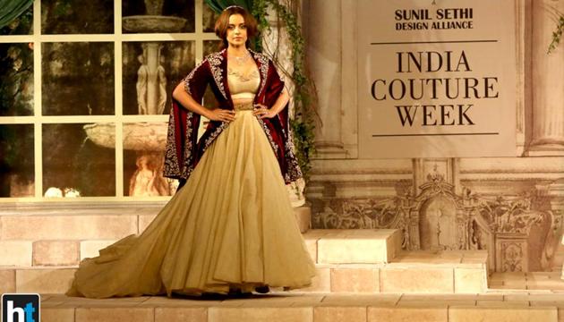 Kangana Ranaut was a confident, stylish and unique bride at India Couture Week 2018.(Raajessh Kashyap/HT Photo)