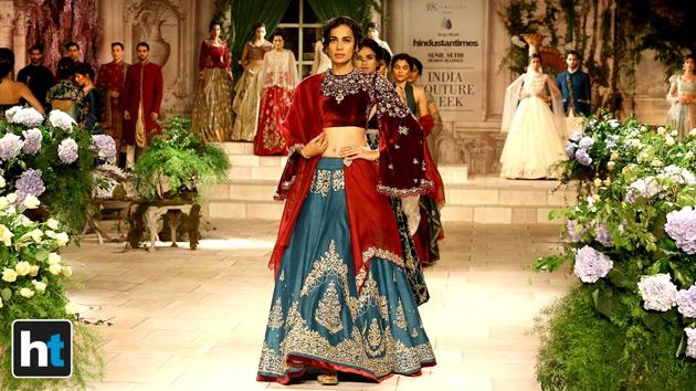 Designer Anju Modi’s Victorian-era inspired collection gave us some major trousseau goals. (Raajessh Kashyap/HT Photo)