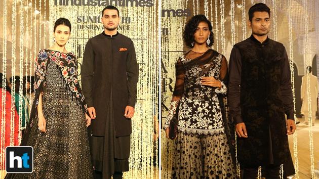 The designer mixed pretty feminine details like gorgeous laser-cut floral appliqués and all-over crystal beads infused with delicate stones, elegant feathers and metallics in unexpected, modern ways (Raajessh Kashyap/HT Photo)