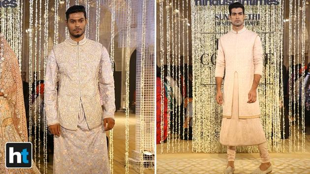 Tahiliani’s collection also included men’s groom wear. (Raajessh Kashyap/HT Photo)