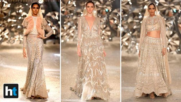 Designers Falguni and Shane Peacock are known for their signature feather detailing. (Raajessh Kashyap/HT Photo) Designers Falguni and Shane Peacock are known for their signature feather detailing. (Raajessh Kashyap/HT Photo)