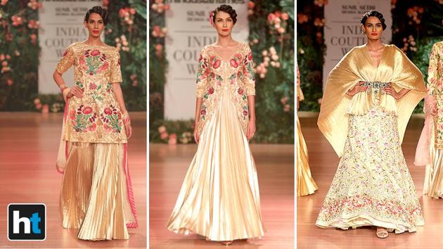 Jaikishan showcased old as well as new fabrics for her show. Her looks included silk, chiffon, georgette, organza and metallics (slinky, sensual, almost liquid-looking imported lamè) — and design sensibilities (ruffles, cape sleeves, belted cholis). (Raajessh Kashyap/HT Photo) Jaikishan showcased old as well as new fabrics for her show. Her looks included silk, chiffon, georgette, organza and metallics (slinky, sensual, almost liquid-looking imported lamè) — and design sensibilities (ruffles, cape sleeves, belted cholis). (Raajessh Kashyap/HT Photo)