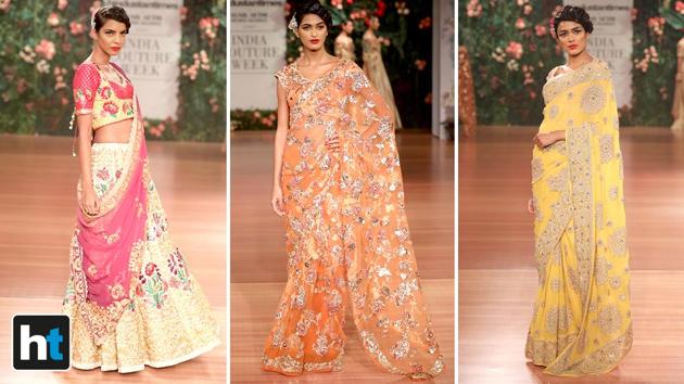 She merged retro with modern, transforming the very notion of lamé from trashy to luxurious with pleated, audaciously sexy anarkalis, shararas, lehengas. Copper, gold, rose gold. (Raajessh Kashyap/HT Photo) She merged retro with modern, transforming the very notion of lamé from trashy to luxurious with pleated, audaciously sexy anarkalis, shararas, lehengas. Copper, gold, rose gold. (Raajessh Kashyap/HT Photo)