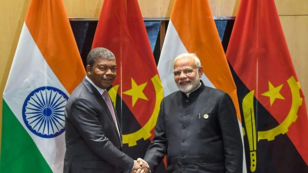 Prime Minister Narendra Modi shakes hand with Angolan President João Lourenço during a bilateral meeting on the sidelines of BRICS Summit in Johannesburg on July 26, 2018. (PTI Photo) Prime Minister Narendra Modi shakes hand with Angolan President João Lourenço during a bilateral meeting on the sidelines of BRICS Summit in Johannesburg on July 26, 2018. (PTI Photo)