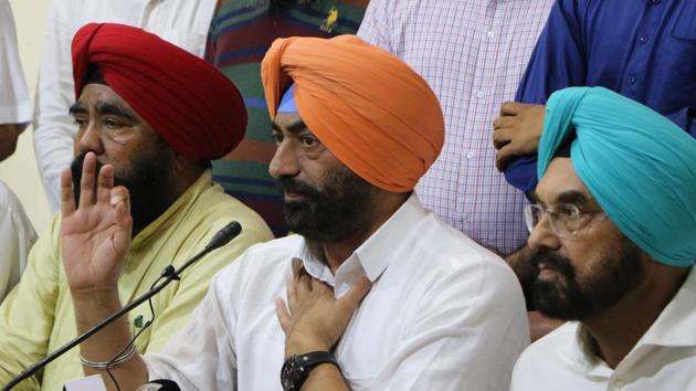 AAP legislators Sukhpal Khaira with other party leaders in Chandigarh. (HT Photo) AAP legislators Sukhpal Khaira with other party leaders in Chandigarh. (HT Photo)