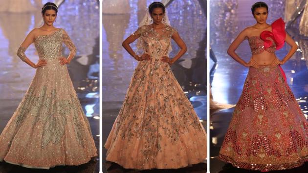 These three sparkling, glamorous sarees are for born fashionistas. (Amal KS/HT Photo) These three sparkling, glamorous sarees are for born fashionistas. (Amal KS/HT Photo)