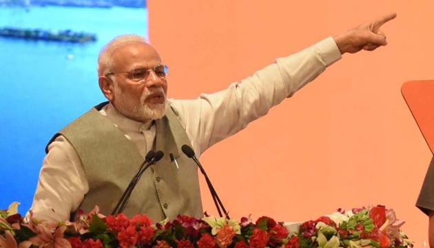 Prime Minister Narendra Modi addresses during a programme to mark completion of three years of Smart City Mission, AMRUT and Pradhan Mantri Avas Yojna, at Indira Gandhi Pratishthan, in Lucknow, India, on Saturday, July 28, 2018.(Subhankar Chakraborty/HT PHOTO)