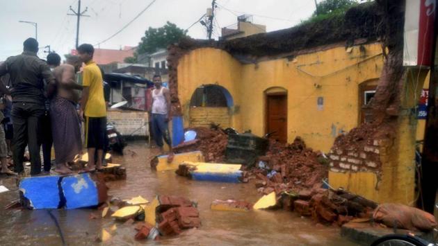 A police station wall was collapsed due to heavy rainfall, in Meerut. The Chief Minister Yogi Adityanath has directed senior officials of all districts to alert people and asked them to undertake extensive tours in the affected areas and identify dilapidated buildings, and get them vacated, a government spokesperson said. (PTI) A police station wall was collapsed due to heavy rainfall, in Meerut. The Chief Minister Yogi Adityanath has directed senior officials of all districts to alert people and asked them to undertake extensive tours in the affected areas and identify dilapidated buildings, and get them vacated, a government spokesperson said. (PTI)