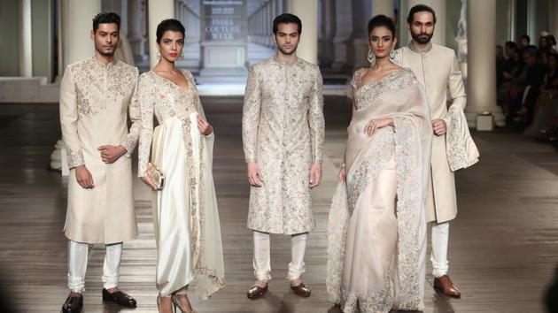 The designer’s wedding-ready collection didn’t just offer lavish tulle and trains and shimmer, they showed options for all styles and occasions/ ceremonies for both women and men. (amal ks/ht photo) The designer’s wedding-ready collection didn’t just offer lavish tulle and trains and shimmer, they showed options for all styles and occasions/ ceremonies for both women and men. (amal ks/ht photo)