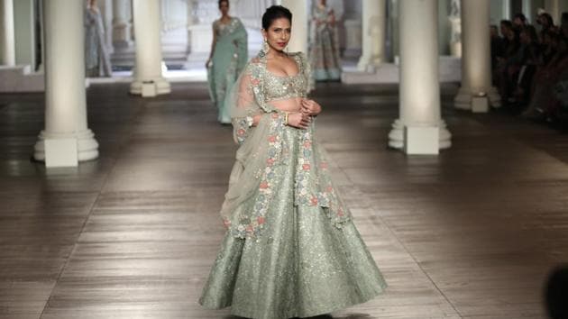 Shyamal and Bhumika’s collection at the couture week was called Muse of Mirrors. (amal ks/ht photo) Shyamal and Bhumika’s collection at the couture week was called Muse of Mirrors. (amal ks/ht photo)