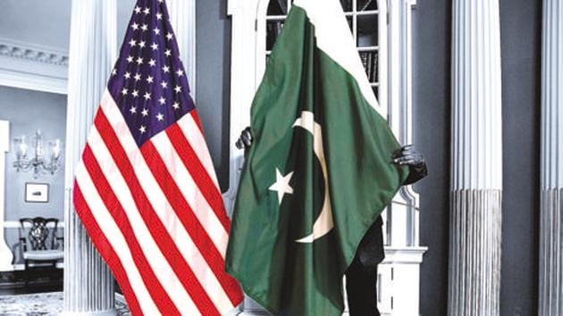 File photo of US and Pakistan national flags at the State Department in Washington.(REUTERS)