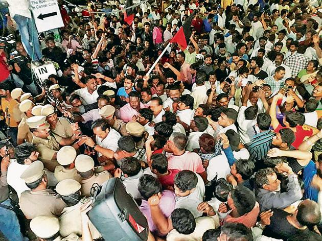 The DMK has suspended two leaders for creating ruckus at a Chennai restaurant. The incident comes at a time when the party president is unwell and in hospital. (PTI file photo) The DMK has suspended two leaders for creating ruckus at a Chennai restaurant. The incident comes at a time when the party president is unwell and in hospital. (PTI file photo)