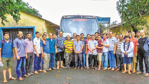The group of staff members who were travelling in the mini-bus, which later met with an accident. (PTI)