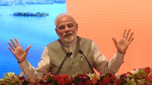 Prime Minister Narendra Modi addresses during a programme to mark completion of three years of Smart City Mission, AMRUT and Pradhan Mantri Avas Yojna, at Indira Gandhi Pratishthan, in Lucknow, India. (Subhankar Chakraborty/HT PHOTO) Prime Minister Narendra Modi addresses during a programme to mark completion of three years of Smart City Mission, AMRUT and Pradhan Mantri Avas Yojna, at Indira Gandhi Pratishthan, in Lucknow, India. (Subhankar Chakraborty/HT PHOTO)