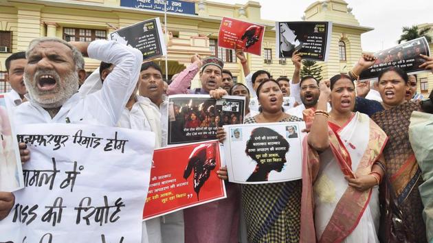 Political parties protest against the Bihar shelter home case during the ongoing Monsoon Session at the Bihar Assembly in Patna on July 24, 2018. (PTI) Political parties protest against the Bihar shelter home case during the ongoing Monsoon Session at the Bihar Assembly in Patna on July 24, 2018. (PTI)