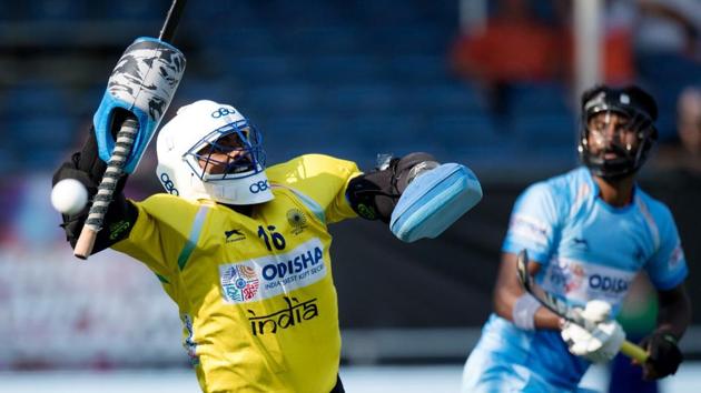 Indian goal-keeper PR Sreejesh in action during the 2018 Champions Trophy (Hockey India) Indian goal-keeper PR Sreejesh in action during the 2018 Champions Trophy (Hockey India)