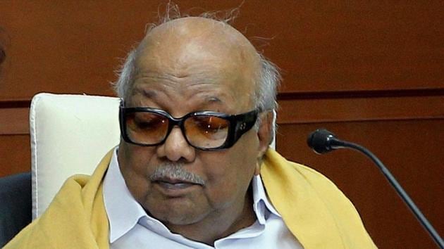 DMK supremo M Karunanidhi at a party meeting in Chennai. (PTI File Photo) DMK supremo M Karunanidhi at a party meeting in Chennai. (PTI File Photo)