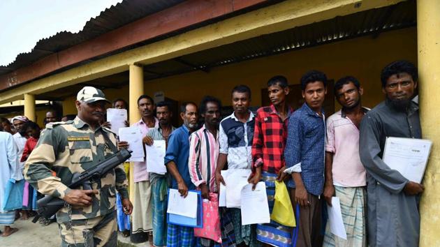 The names of around 40 lakh of 3.29 crore applicants were missing from the Supreme-Court mandated final draft of the National Register of Citizens (NRC) released on Monday. The NRC has been updated for the first time since 1951 to account for illegal migration from neighbouring Bangladesh. (Biju Boro / AFP) The names of around 40 lakh of 3.29 crore applicants were missing from the Supreme-Court mandated final draft of the National Register of Citizens (NRC) released on Monday. The NRC has been updated for the first time since 1951 to account for illegal migration from neighbouring Bangladesh. (Biju Boro / AFP)