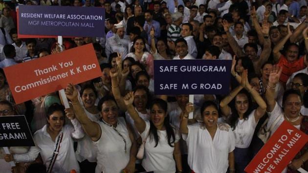 Residents of colonies around MG Road and mall association members celebrate after the district administration announced the withdrawal of the No Objection Certificate(NoC) issued to 10 nightclubs operating on the stretch, Sunday, July 29, 2018. (Yogendra Kumar/HT PHOTO) Residents of colonies around MG Road and mall association members celebrate after the district administration announced the withdrawal of the No Objection Certificate(NoC) issued to 10 nightclubs operating on the stretch, Sunday, July 29, 2018. (Yogendra Kumar/HT PHOTO)
