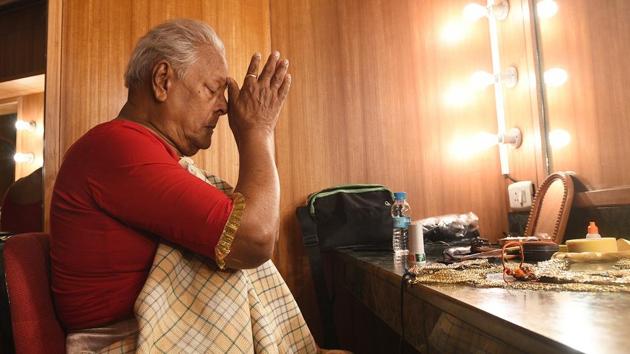 Theatre wasn’t always easy for Bhaduri. The first time on stage, he trembled in the wings, dressed in flared trousers, a bright red shirt and a waistcoat over a stuffed brassiere. “The auditorium felt like a surging ocean about to engulf me. I took one step forward, one back. Just then, a group of young men gathered around me, they had mistaken me for a woman – one of them pushed me onto the stage, and that’s how my career began.” (Raj K Raj / HT Photo) Theatre wasn’t always easy for Bhaduri. The first time on stage, he trembled in the wings, dressed in flared trousers, a bright red shirt and a waistcoat over a stuffed brassiere. “The auditorium felt like a surging ocean about to engulf me. I took one step forward, one back. Just then, a group of young men gathered around me, they had mistaken me for a woman – one of them pushed me onto the stage, and that’s how my career began.” (Raj K Raj / HT Photo)