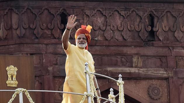 Prime Minister of India Narendra Modi waves before addressing a crowd on Independence Day, at Red fort in New Delhi. (Sonu Mehta/HT File Photo) Prime Minister of India Narendra Modi waves before addressing a crowd on Independence Day, at Red fort in New Delhi. (Sonu Mehta/HT File Photo)