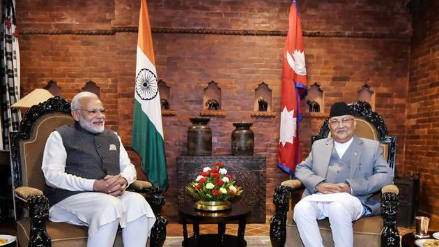 Prime Minister Narendra Modi with his Nepali counterpart KP Oli(PTI)