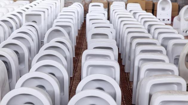 Toilet bowls at a factory in Bahadurgarh, Haryana. “Swachh Bharat Abhiyan” aims to construct 111 million latrines in five years. (Bloomberg) Toilet bowls at a factory in Bahadurgarh, Haryana. “Swachh Bharat Abhiyan” aims to construct 111 million latrines in five years. (Bloomberg)