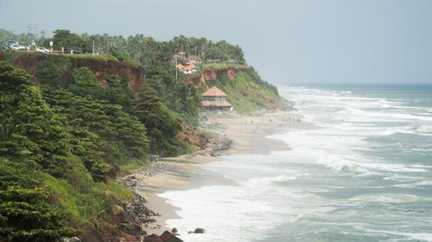 Varkala beach is known for its clear blue waters and long winding stretch of cliffs. (Shutterstock) Varkala beach is known for its clear blue waters and long winding stretch of cliffs. (Shutterstock)
