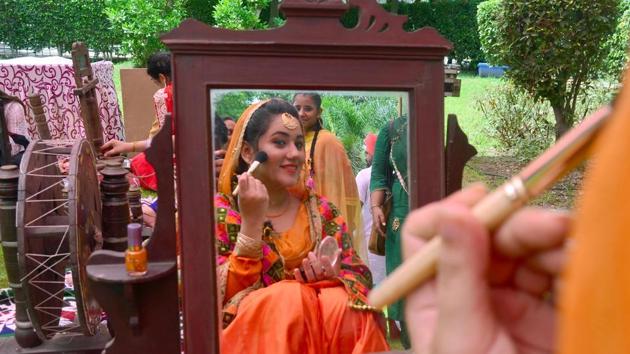Teej is a Hindu festival in which women worship Lord Shiva and Goddess Parvati to seek their blessings for marital bliss. (Sameer Sehgal)