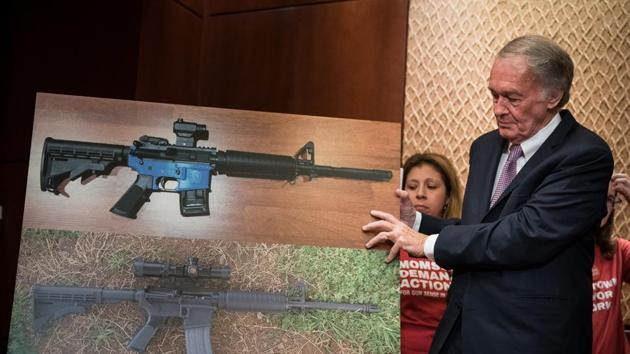 Senator Ed Markey (D-Mass) speaks at a news conference regarding 3-D printable plastic guns, on Capitol Hill in Washington.(NYT)