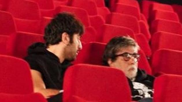 Ranbir Kapoor and Amitabh Bachchan watch Tom Cruise’s Mission Impossible: Fallout in Bulgaria.(Instagram)