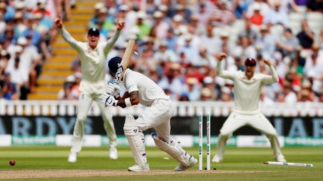 Murali Vijay is given out LBW during the second day of the first test match between India and England at Edgbaston, Birmingham. Earlier, Ravichandran Ashwin was the pick of the bowlers with four wickets while Mohammed Shami took three as England were bowled out for 287. Joe Root top scored for England with 80 runs but was run out from a throw by Virat Kohli. (Andrew Boyers / Action Images via Reuters)