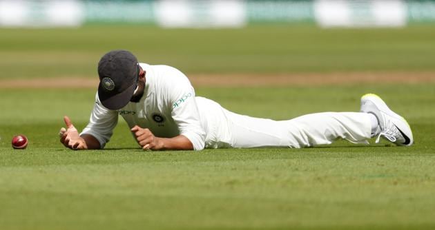Ajinkya Rahane reacts after a dropped catch. (Action Images via Reuters)