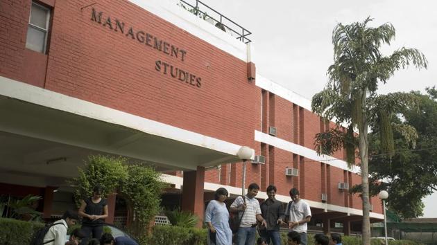 Students at Faculty of Management Studies, University of Delhi, at FMS in Delhi.(HT File Phot)